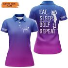 Customized Name Golf Women Polo Shirts, Personalized Gradient Color Eat Sleep Go