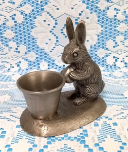 Pottery Barn PEWTER RABBIT Easter Bunny CANDLE HOLDER Votive TAPER Fast Ship - Picture 1 of 12