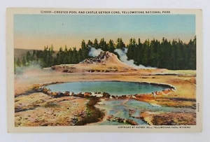 Vintage Leinen Postkarte - Schopfbecken & Schloss Geysir Kegel, Yellowstone - Bild 1 von 2