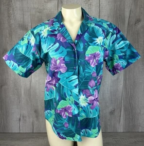 Sandra Ingrish Sport Vintage Hawaiian Shirt 80s Topical Floral Top Womens Size S - Picture 1 of 24