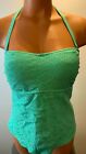 AQUA COUTURE Mint Green Crocheted Tankini Swimsuit Top Medium M with Strap Lined