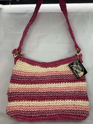 Vtg Mister Ernest Rafia Straw Pink Handbag Shoulder bag Crotchet Purse Boho New - Image 1 of 4