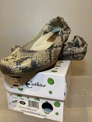 Earthies Tolo Marrón Multi Estampado Cuero Ballet Pisos 7.5 B Foto 1 de 4