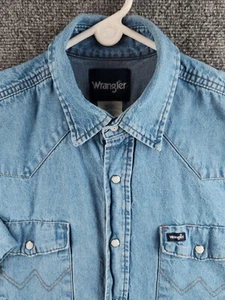 Wrangler Denim Short Sleeve Pearl Snap Up Shirt Cotton Medium Pockets Western - Imagen 1 de 16