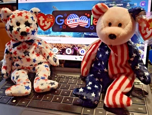 ty Beanie Babys patriotisch Menge 2 ~ Flitter ~ und rot, weiß & blau ~ neu - Bild 1 von 9