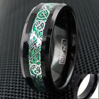 FERMETURE ! Bague bracelet dragon celtique 8 mm noir tungstène vert fibre de carbone taille 13