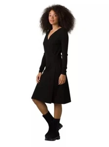NEW Prana L131408 Womens Black Bryce Bluff Long Sleeve Wrap Dress Size M Mrdium - Picture 1 of 14