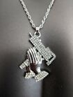 925 Silver Plated Iced Bling Uzi Machine Gun w Prayer Hand Rope Chain Necklace