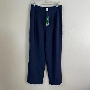 NEW Halara Womens Large Navy Blue Pleated Pants Wide Leg High Rise Trousers - Picture 1 of 7