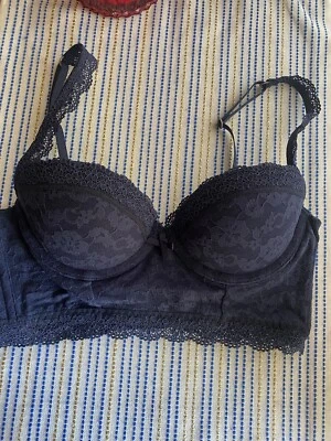 Sujetador GILLY HICKS Super Push Em Up 34A Azul Floral Encaje Con Aros Sexy Boho Foto 1 de 4