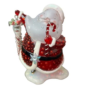 Glas Santa Schneemann Statue rot mit Glitzer hält Eiszapfen & Zuckerstange 9,5" hoch - Bild 1 von 12