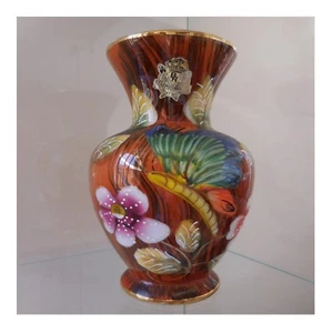 Vase céramique faïence peint main H.BEQUET QUAREGNON Belgique art nouveau PN N95 - Imagen 1 de 12