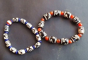 Juego de 2 piezas de pulseras de oración Tianju de ágata antigua tibetana de alta calidad F - Imagen 1 de 3