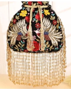 Ramla "Mumbai" bestickte Perlen Quaste Tasche NEU Handarbeit in Marokko - Bild 1 von 8