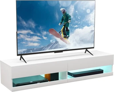 Floating TV Unit Stand LED Light High Gloss White Wall Mounted 45 55 65 inch - Image 1 of 4