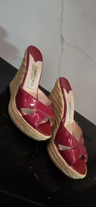 Jimmy Choo Pink Patent 'Phyllis' Espadrilles Wedges Slides Size 8 - Picture 1 of 7