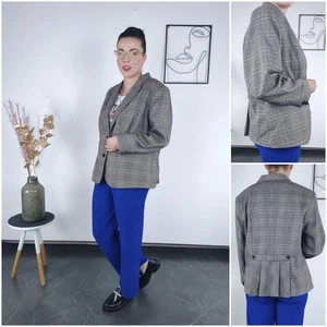 Womens Blazer XL Size UK 18 EU 44 Grey H&M Windowpane Formal Jacket - Picture 1 of 17