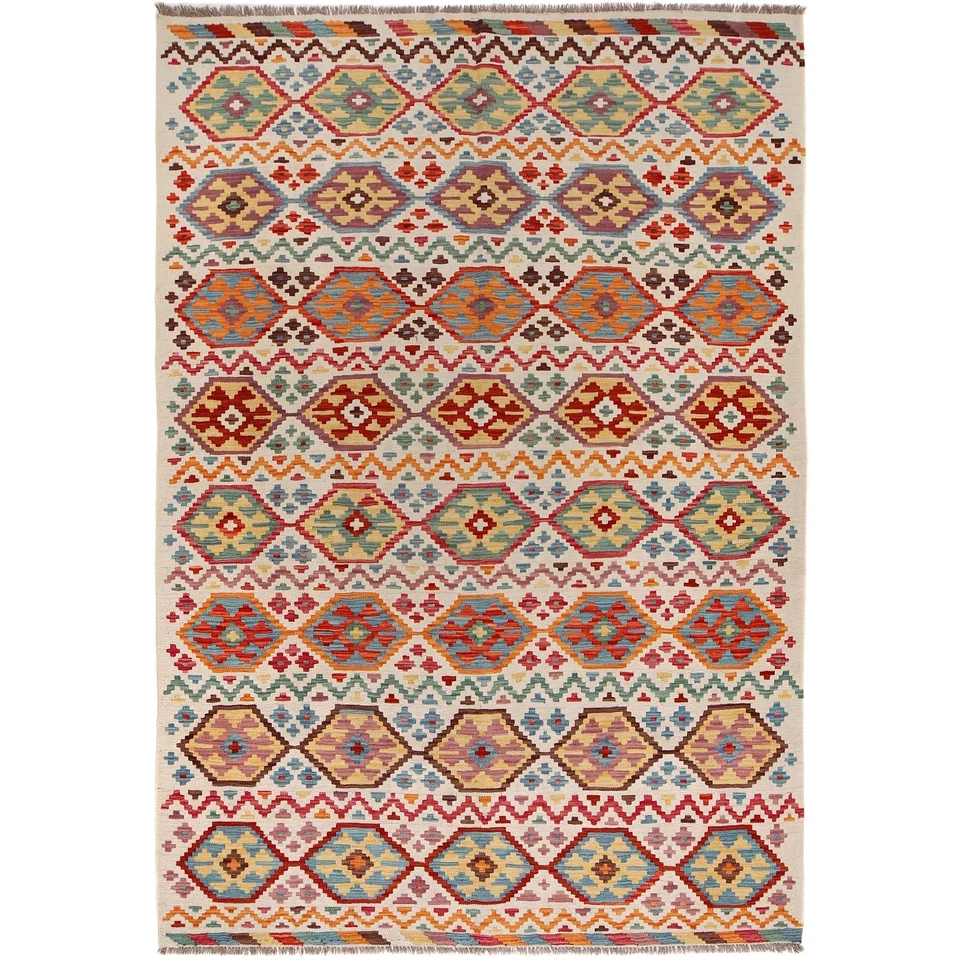 Afghan Tribal Handmade Chobi Reversible Kilim Bedroom Area Rug 5'10x8'8ft B30567 - Image 1 of 4