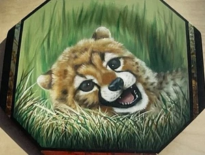 KAREN HUBBARDS CUPBOARD “Cheetah Baby” TOLE PAINTING PATTERN Nature Animal Plaqu - Picture 1 of 5