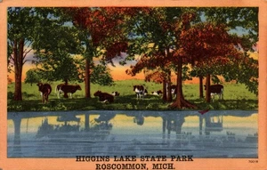 POSTCARD GREETINGS FROM ROSCOMMON MICHIGAN - COWS INTHE FIELD - Picture 1 of 2