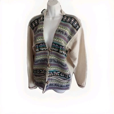 CHAQUETA MUJER PATRÓN AZTECA SUROESTE L/XL LANA ARPILLERA MADERA BOTÓN DELANTERO Foto 1 de 4