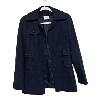 Abrigo Akris Punto Mezcla Lana Mujer US 4 FR 36 Negro Bolsillos Abotonados Forrado Foto 1 de 4