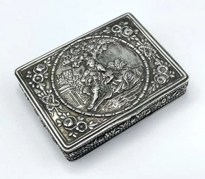 COURTING COUPLE SILVER BOX c1890 ANTIQUE CONTINENTAL - Picture 1 of 10