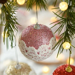 4Pcs Reusable Lace Appliques Christmas Ball Christmas Decoration Balls Navidad - Picture 1 of 12