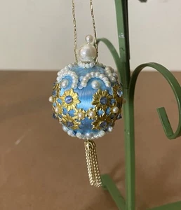 June Zimonick Blue Pearl And Crystal Round Ornament Vintage - Picture 1 of 7