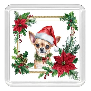 Chihuahua Hund Weihnachtsmütze Acryl Untersetzer Neuheit Trinkbecher Matte tolles Geschenk - Bild 1 von 1