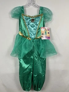 Princess Jasmine Costume Girls Small 4-6x Aladdin Jumpsuit Dazzle Disney Green - Picture 1 of 13