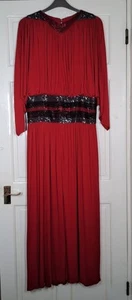 YUKI London Red Maxi Dress Size UK 16 Boho Beaded Batwing Sleeves Heavy Floaty - Picture 1 of 24