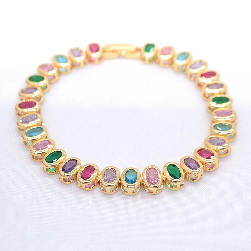 18K Yellow Gold Filled Luxury Multicolour Mystic Topaz Oval Egg Charm Bracelet - Image 1 of 1