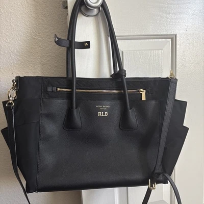Bolso de Pañales Henri Bendel West 57th Bebé Negro Bolso de Mano Cartera con Forro Púrpura Nueva York Foto 1 de 4