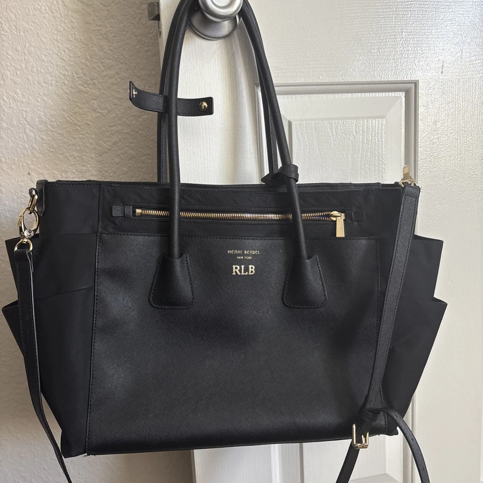 Bolso de Pañales Henri Bendel West 57th Bebé Negro Bolso de Mano Cartera con Forro Púrpura Nueva York Foto 1 de 4