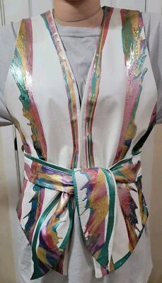 1980s Terry and Toni Metallic Drip Leather Vest w/ Belt - Image 1 of 4