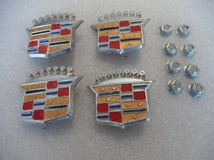 Cadillac Hubcap crest/Emblem Badge (4) with 3 back pins _ P# 10661 - nice OA - Picture 1 of 6