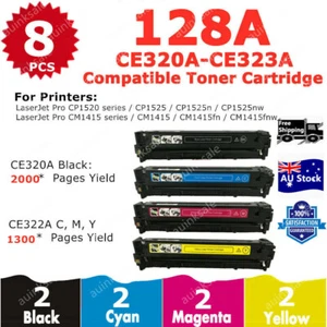 8x Non-OEM CE320A - CE323A 128A Toner for HP CM1415 CP1525nw CP1525 CM1415fnw - Picture 1 of 6