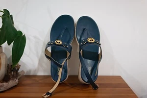 Michael Kors Women's Navy Blue Camila Wedge Thongs Sandals - Picture 1 of 9