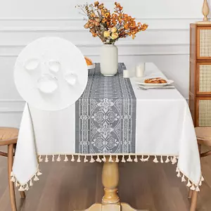 Soft Cotton Table Cloths, Boho Tablecloths for Rectangle Tables, Waterproof, Wri - Picture 1 of 12
