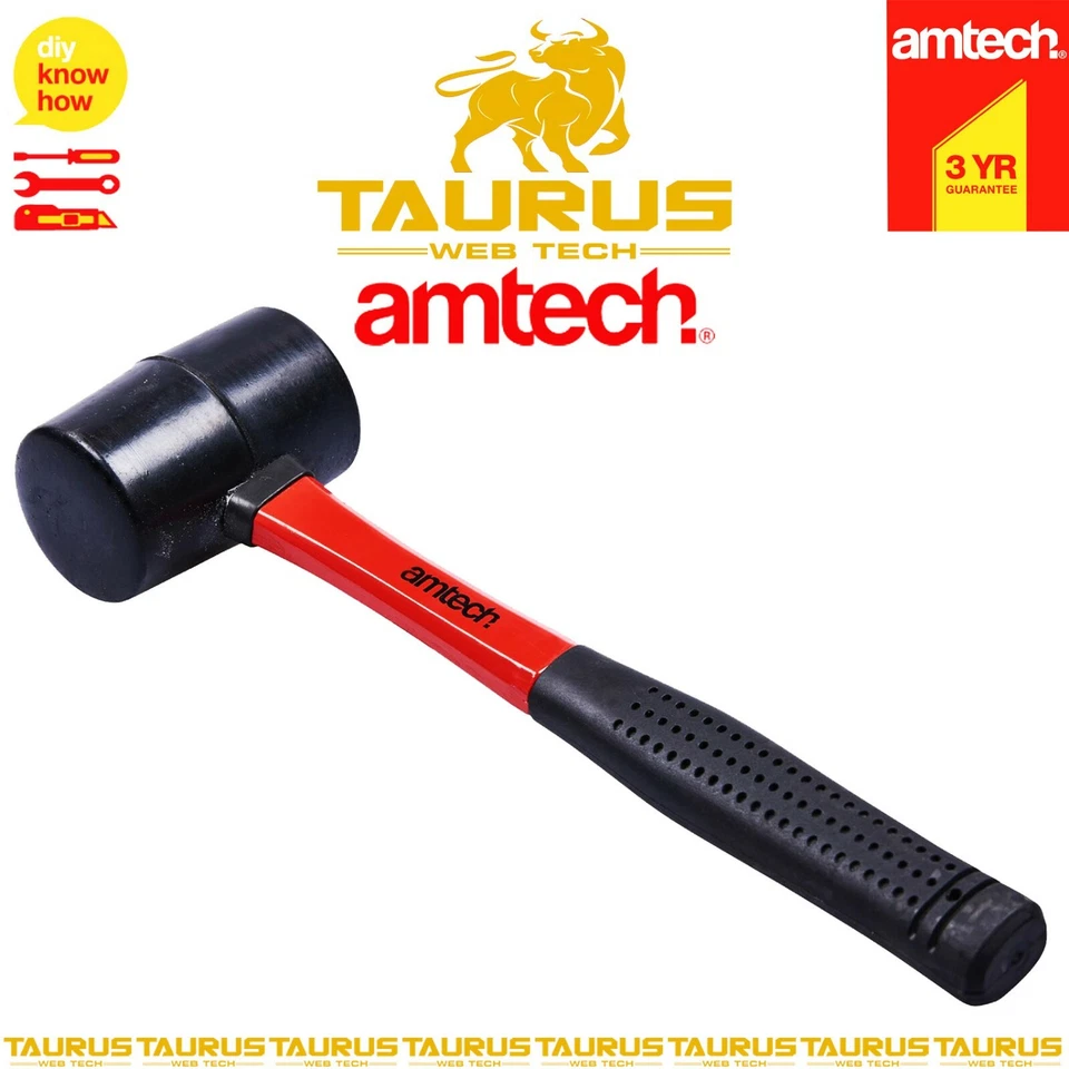 Martillo de mazo de goma AMTECH 8 oz empuñadura de eje de fibra de vidrio hágalo usted mismo herramienta de pavimentación de camping Reino Unido Foto 1 de 2
