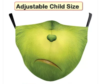 Christmas Grinch Children Face Mask Reusable Adjustable Holiday Washable  Funny - Image 1 of 4