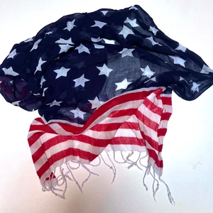 Scarf  Joan  Rivers Stars and Stripes  100% Rayon Fringe   76 x 22in  USA Theme - Picture 1 of 4