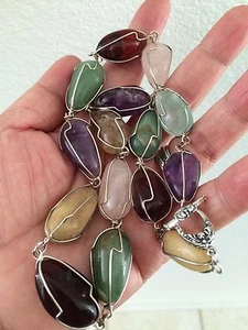 Sterling Silver Gemstone Necklace, Citrine, Amethyst, Red Carnelian, Etc. - Picture 1 of 7