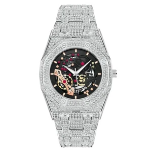Reloj Hombre Lujo Oro Con Diseño Esqueleto Aleación Banda Diamante Aspecto y Fecha - Imagen 1 de 8