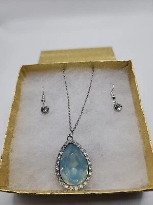 Conjunto de Joyas Colgante Collar 20" Pendientes 1" Cuelga Piedra Azul Estrás... Foto 1 de 4