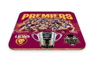 127372 BRISBANE LIONS 2024 AFL PREMIERS TEAM IMAGE CORK BACKED COASTERS 4PACK - Picture 1 of 1