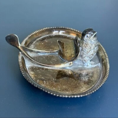 ANTIQUE SILVERPLATED FIGURAL SPARROW BIRD WISHBONE CIGAR TRAY - Image 1 of 4