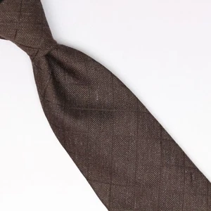John G Hardy Mens Silk Necktie Brown Diamond Grid Check Weave Woven Tie Italy - Picture 1 of 8