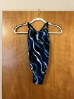 TYR Swimsuit Durafast Black Blue White Swirl Lines Swim Bathing Suit 26